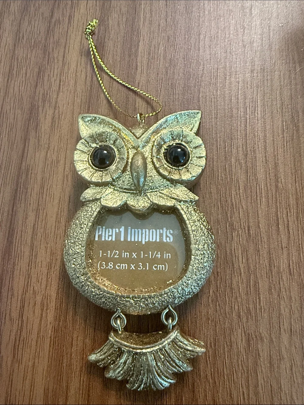 New Pier 1 Gold Owl Mini Photo Frame Ornament Metal Tassel Feet NWOT